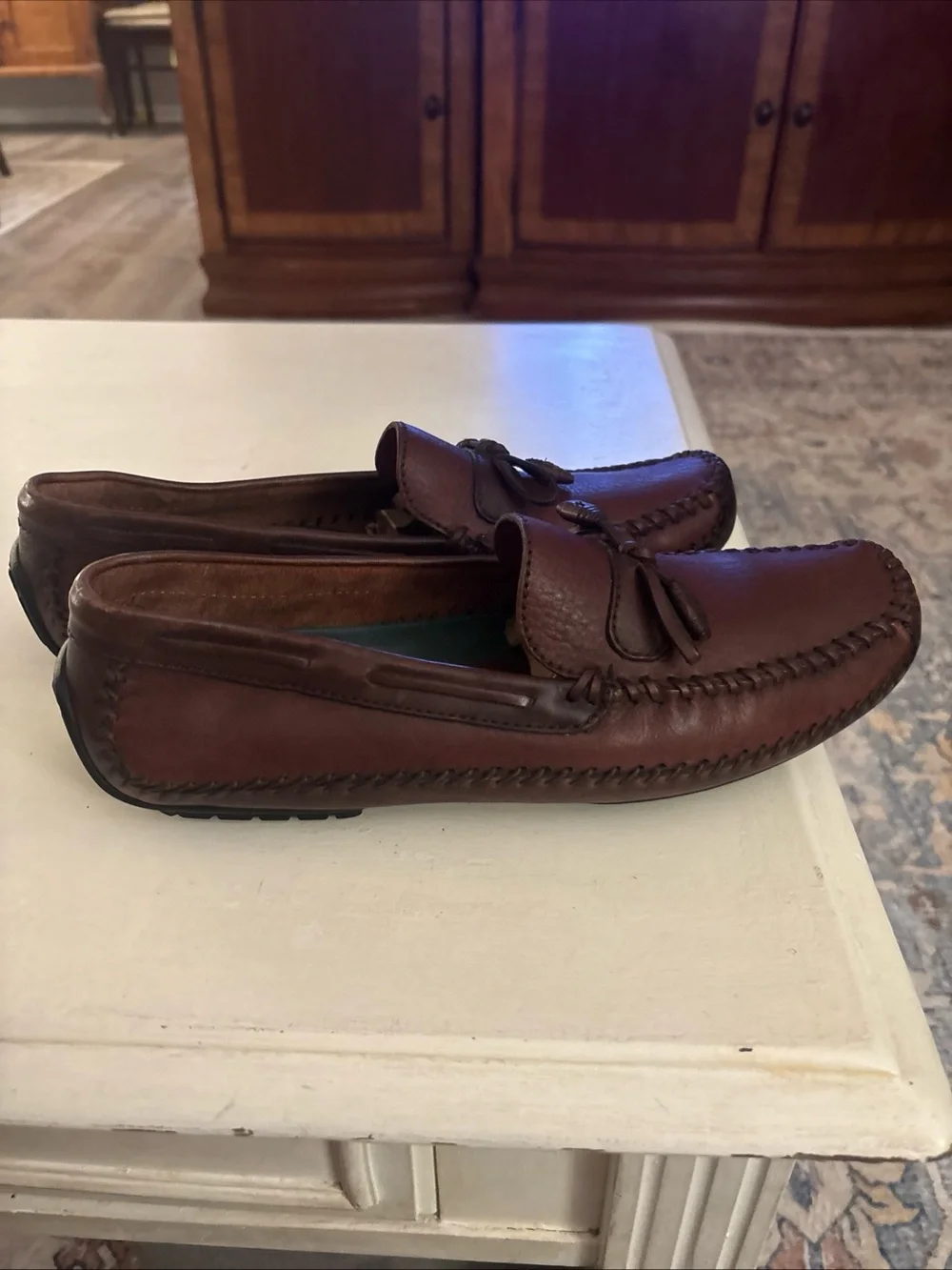 H S Trask Men's Brown Leather Moccasin Loafers 10.5 M